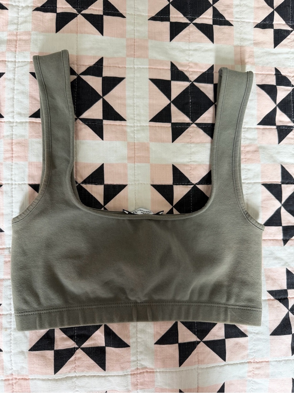 Zara Olive Green Square-Neck Cropped Tank